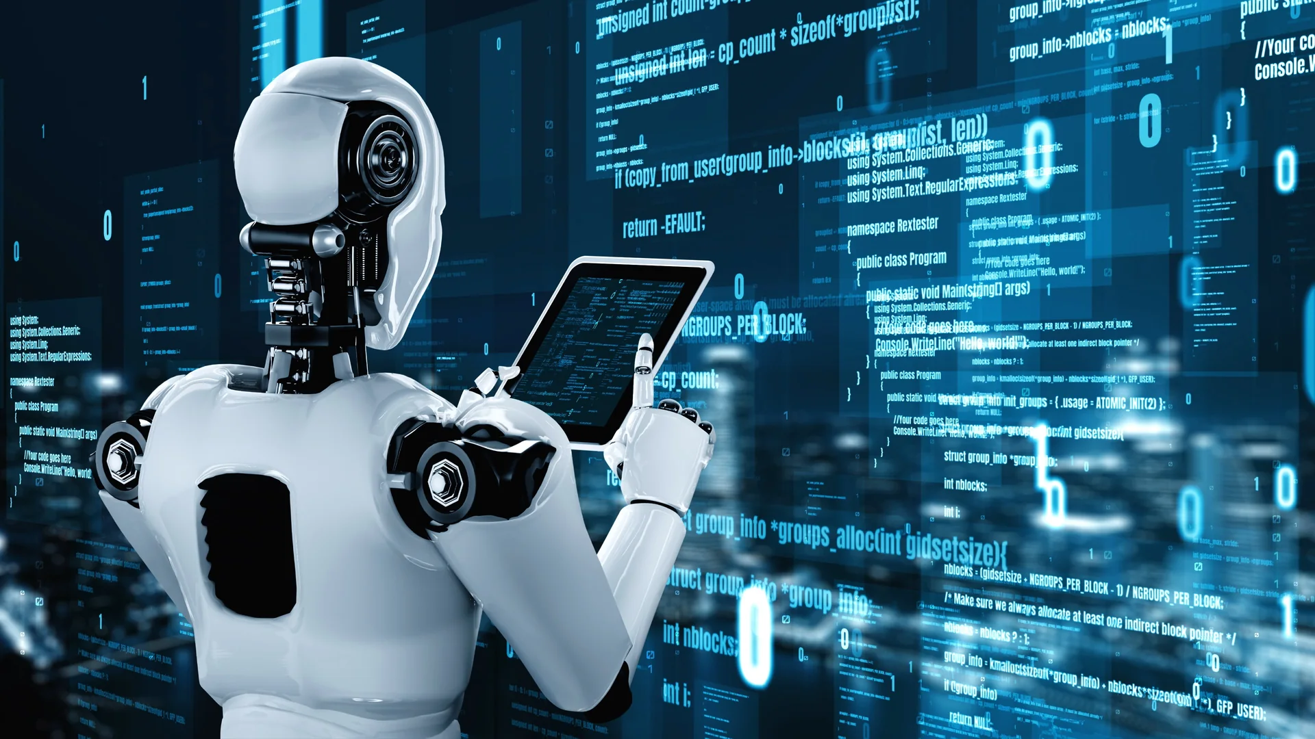AI robot analysing digital information